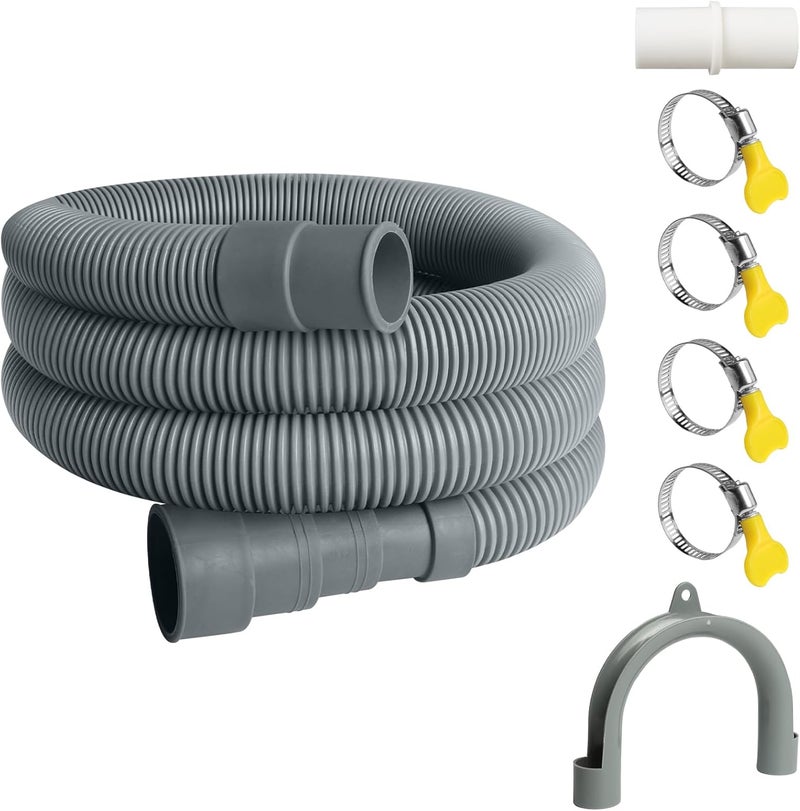 SDLDEER 4.9FT Washing Machine Drain Hose, Universal Dishwasher Hose Extension Kit with 1 U-Bend Holder, 1 Extension Adapter and 4 Hose Clamps - Image 1